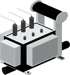 vector illustration of a Transformer. Stylized flat vector illustration of a high voltage electrical transformer. High voltage electrical transformer vector illustration, power distribution equipment 
