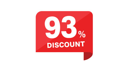 Promo sticker announcing a significant 93 percent discount on special deals for retail promotions and advertising campaigns