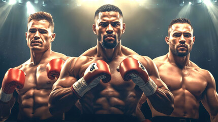 Triumphant Trio Elite Boxing Champions Radiating Raw Power, Strength & Unwavering Determination in the Ring | Action Sports Photography