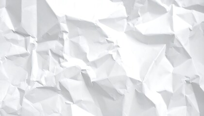 A close-up view of crumpled white paper, showcasing a textured surface with sharp folds and creases.