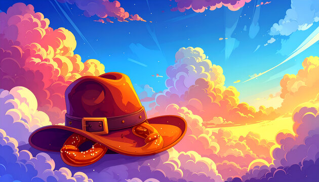 Pilgrim Hat Amidst Colorful Clouds - A Thanksgiving Fantasy.