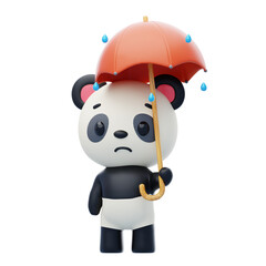 Panda Holding An Umbrella In The Rain 3D Character Illustration.