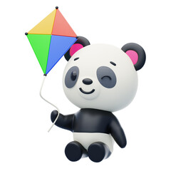 Panda Playing Kite 3D Character Illustration.