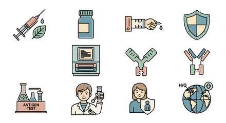 Immunization and Vaccination Icons: A Visual Representation of Immune System Protection.