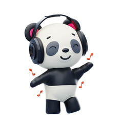 Dancing Panda With Headphones 3D Character Illustration.