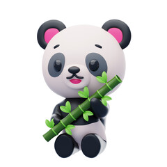 Panda Eating Young Bamboo 3D Character Illustration.