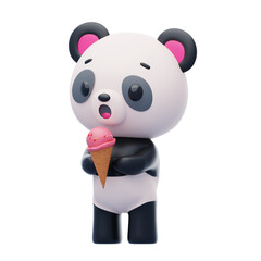 Panda Holding Melting Ice Cream 3D Character Illustration.