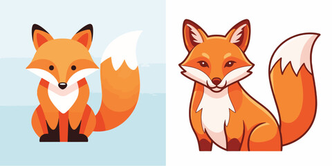 Obraz premium Flat Design Cartoon Fox on Simple Light Blue Background