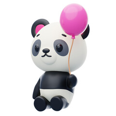Panda Sitting Holding Balloon 3D Character Illustration.
