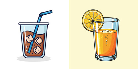 Flat Design Glasses with Cold Drinks and Orange Slice