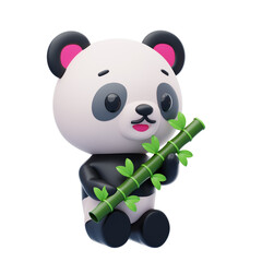 Panda Eating Young Bamboo 3D Character Illustration.