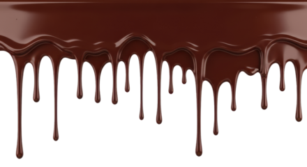 Rich Molten Chocolate Drips Isolated on White Background