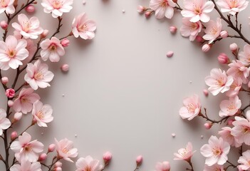 Obraz premium Delicate Pink Cherry Blossoms Forming a Circular Frame.