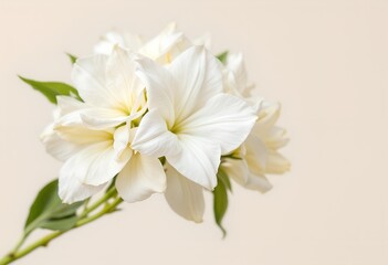 Obraz premium Delicate White Phlox Flowers on a Stem Against a Beige Background.