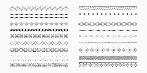Collection of hand drawn decorative borders and dividers with geometric patterns and ornate designs
