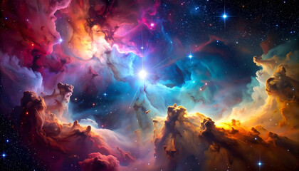 宇宙の神秘　彩りの星雲と星々の深宇宙背景	