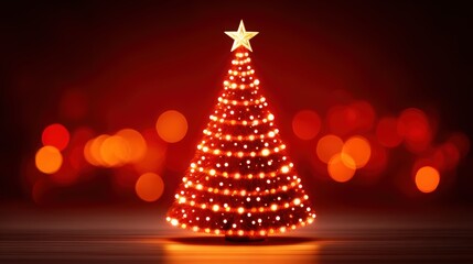 Festive Christmas Tree with Lights and Star on a Warm Background