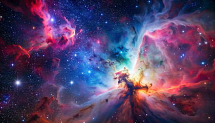 宇宙の神秘　彩りの星雲と星々の深宇宙背景	