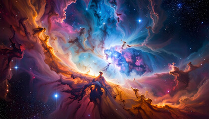 宇宙の神秘　彩りの星雲と星々の深宇宙背景