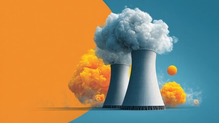 Nuclear power plant emission event industrial site graphic art vibrant environment abstract viewpoint energy concept