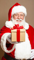 プレゼントを渡す笑顔のサンタクロース　クリスマスイブ
