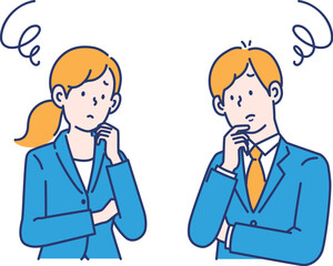 悩む男女のビジネスパーソンのイラスト素材
