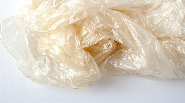 Crumpled, semi-transparent plastic bag on white