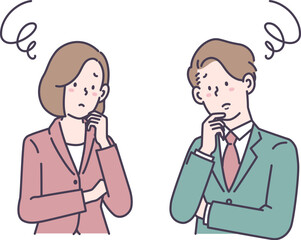 悩むスーツ姿の男女のイラスト