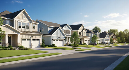 Suburban Neighborhood Street of Modern Homes