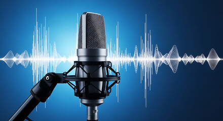 Professional Microphone with Sound Wave Background