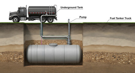 Fuel Tanker Truck Unloading into Underground Storage Tank