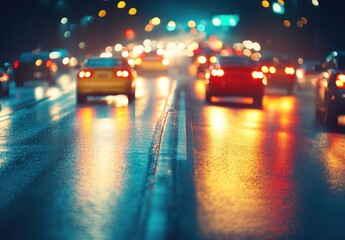 City road at night, cars blurring past in traffic