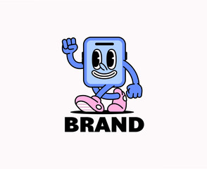 Phone walking mascot logo vector design for modern technology or digital brand identity