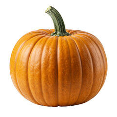 Whole orange pumpkin with green stem isolated on a for autumn harvest celebration isolated on transparent background