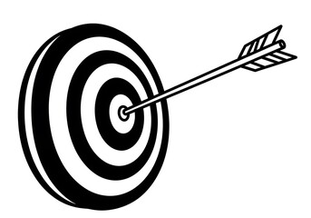 Arrow hitting the bullseye on a target, isolated on white background