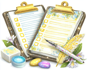 New year bullet journal design: Watercolor new year planning journaling checklist with pen and floral accents bright joyful used in stationery templates and goal setting kits