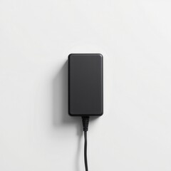 Minimalist Black Power Adapter on White Background for Technology Use