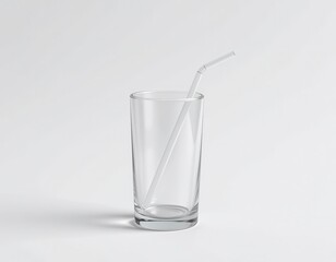 Empty glass with a straw on a minimalistic background