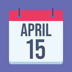 15 April Calendar. Blue Background. Isolated Vector Calendar.