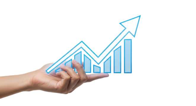 Hand Supporting Business Growth Chart with Upward Arrow