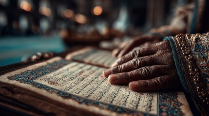 Elegant Close-Up on Hands Reading an Ancient Calligraphic Manuscript