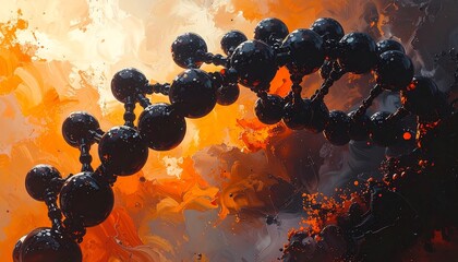 A dynamic, abstract representation of a DNA strand, set against a backdrop of vibrant, textured colors, evokes a sense of scientific wonder and artistic expression.