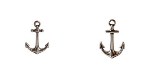 Pair of Silver Anchors on a White Background for Nautical Decor