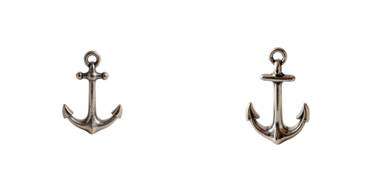 Pair of Silver Anchors on a White Background for Nautical Decor