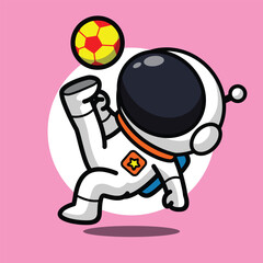 Cute Astronaut Kicking Soccer Ball Illustration for Space Cartoon Character and Sport Concept