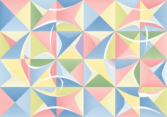 Geometric tapestry of pastel triangles and flowing white forms creating a kaleidoscope effect visual