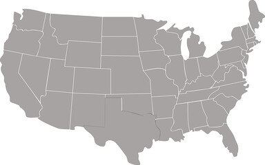 Map with political divisions of the United States of America, USA, without names, ready for infographics