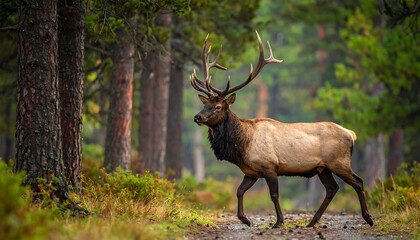 Fototapeta premium Elk in Forest Path.