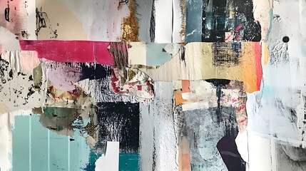 vibrant abstract collage showcases diverse textures colors with layered paint paper media for dynamic artistic visual expression concept