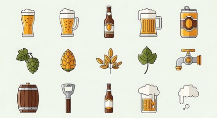 Beer Icons - A Collection of Brewing Elements and Beer-Related Objects.